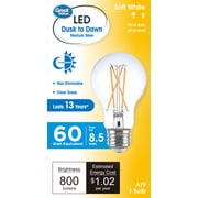 Great Value A19 LED 8.5W (60W Equivalent) Soft White Dusk to Dawn E26 Medium Base Light Bulb