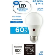 Great Value A19 Dusk to Dawn Auto On/Off LED Light Bulb, 9-Watt (60W Equivalent) E26 Medium Base