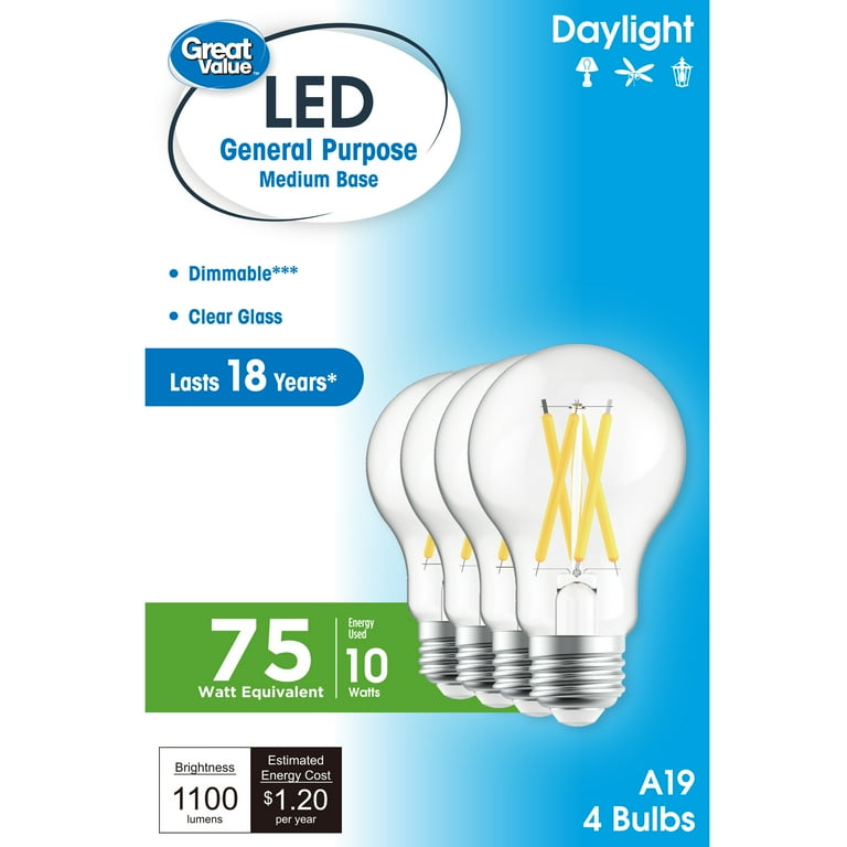 LED Daylight A19 Dimmable Light Bulb, 10 W, 4/Pack LED Daylight A19 Dimmable Light Bulb, 10 W, 4/Pack