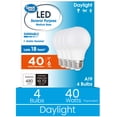 thumbnail image 1 of Great Value 18YR A19 LED Light Bulb, 6W (40W Equivalent) Dimmable Daylight E26 Medium Base, 4 Pack, 1 of 13