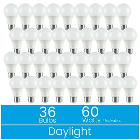 Great Value A19 LED Light Bulb, 9W (60W Equivalent) Dimmable Daylight E26 Medium Base, 36 Pack