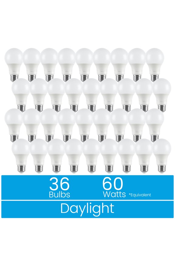 A19 LED Light Bulb, 9W (60W Equivalent) Dimmable Daylight E26 Medium Base, 36 Pack