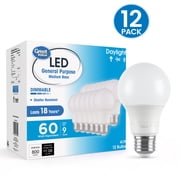 Great Value A19 LED Light Bulb, 9W, 60W Equivalent, 800 Lumens, 5000K Daylight, Dimmable, E26 Medium Base, 12 Pack