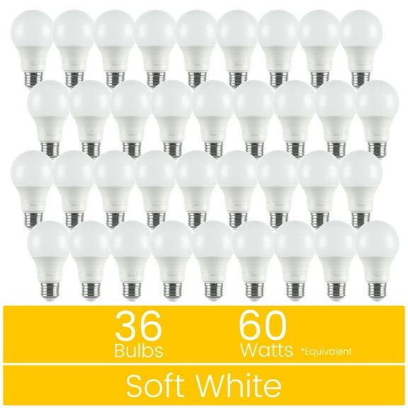 Great Value A19 LED Light Bulb, 9W (60W Equivalent) Dimmable Soft White E26 Base (36 Pack)