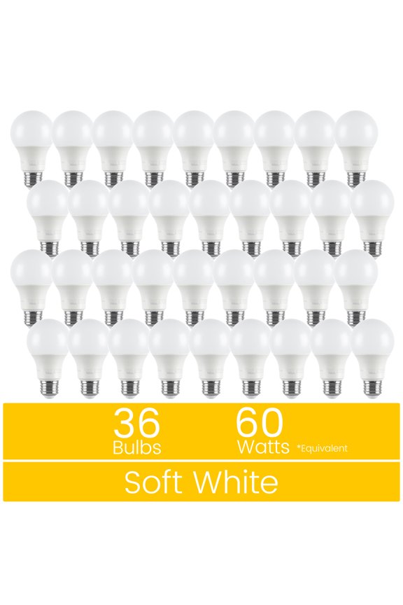 A19 LED Light Bulb, 9W (60W Equivalent) Dimmable Soft White E26 Base (36 Pack)