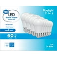 thumbnail image 1 of Great Value A19 LED Light Bulbs, 60 Watts Eqv, Daylight, General Purpose, 9yr, Medium Base, 24 pack, 1 of 6