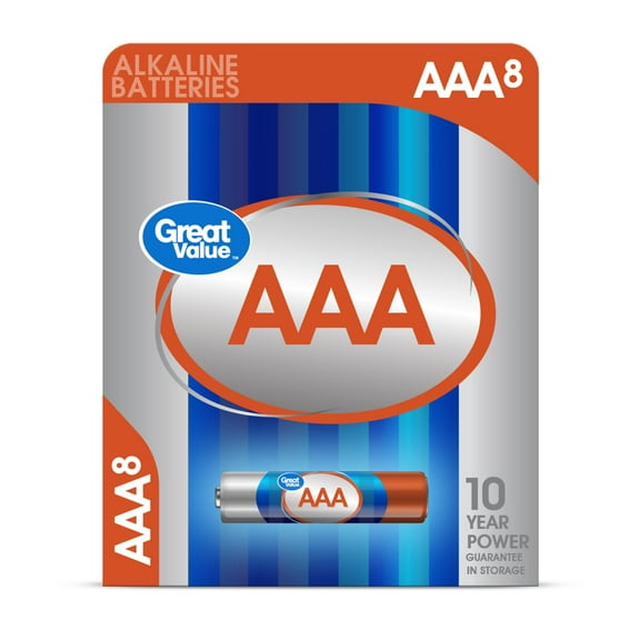 Great Value Alkaline AAA Batteries, 8 Count (Plastic Free Packaging)