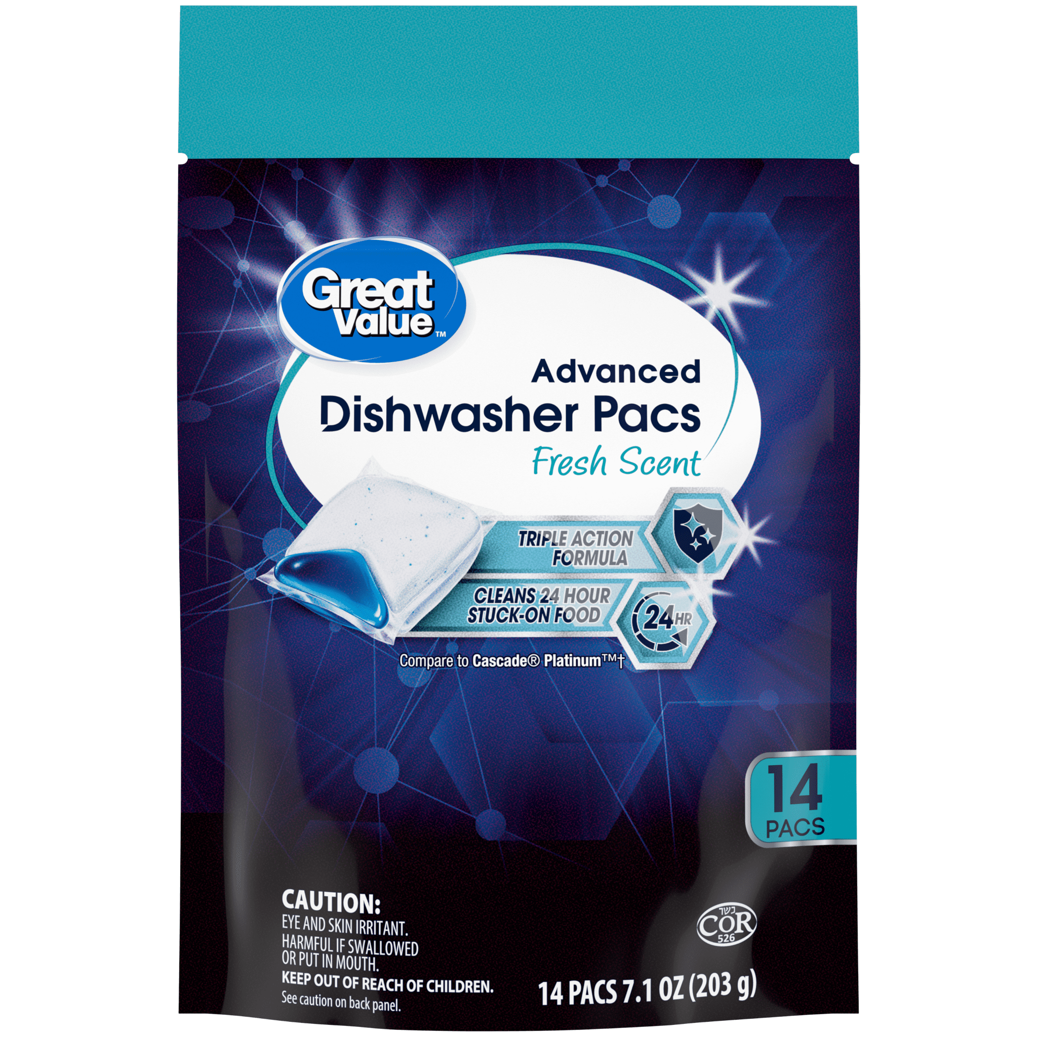 Great Value Advanced Automatic Dishwasher Pacs, Fresh Scent, 14 Count