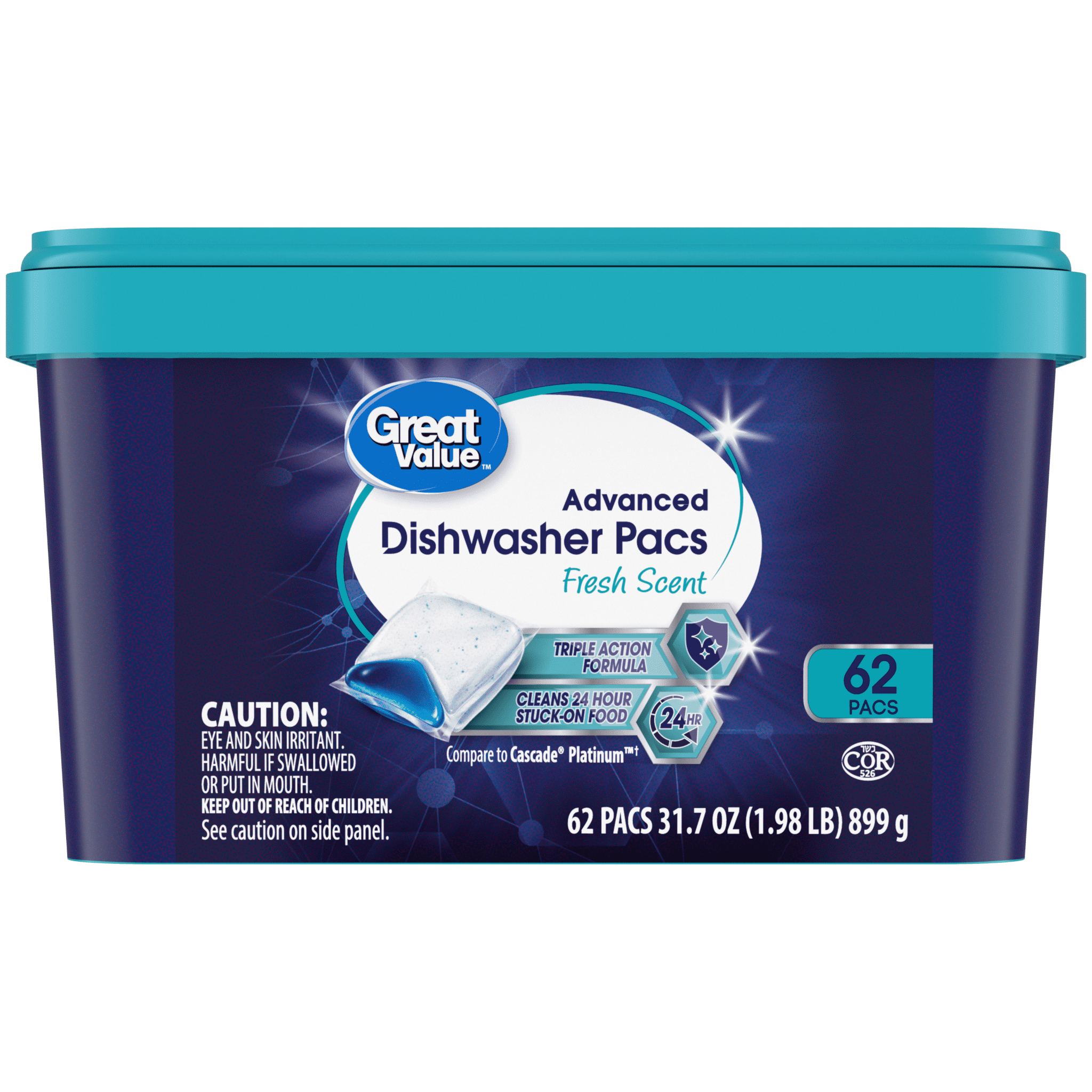 Great Value Advanced Automatic Dishwasher Pacs, Fresh Scent, 62 Count