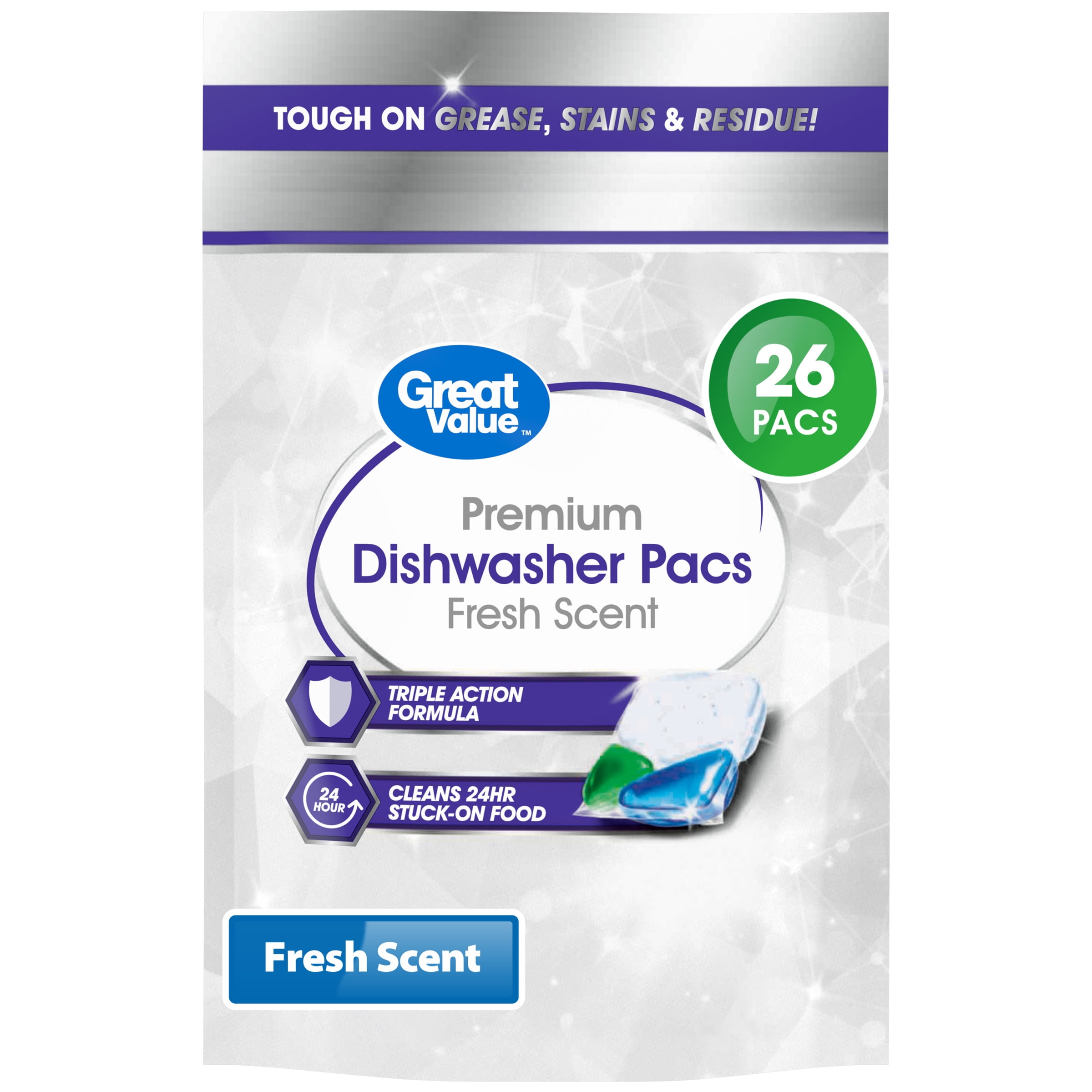 Great Value Premium Dishwasher Pacs, Fresh Scent, 26 Count - Walmart.com