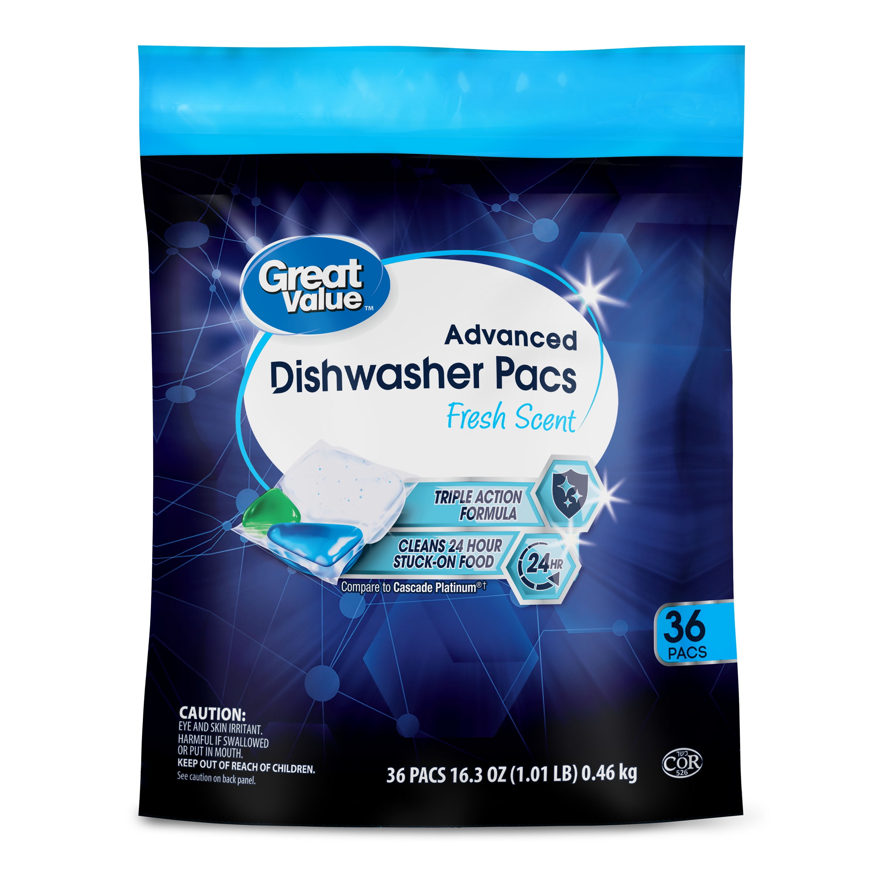 Great Value Advanced Dishwasher Pacs, Fresh Scent, 36 Count