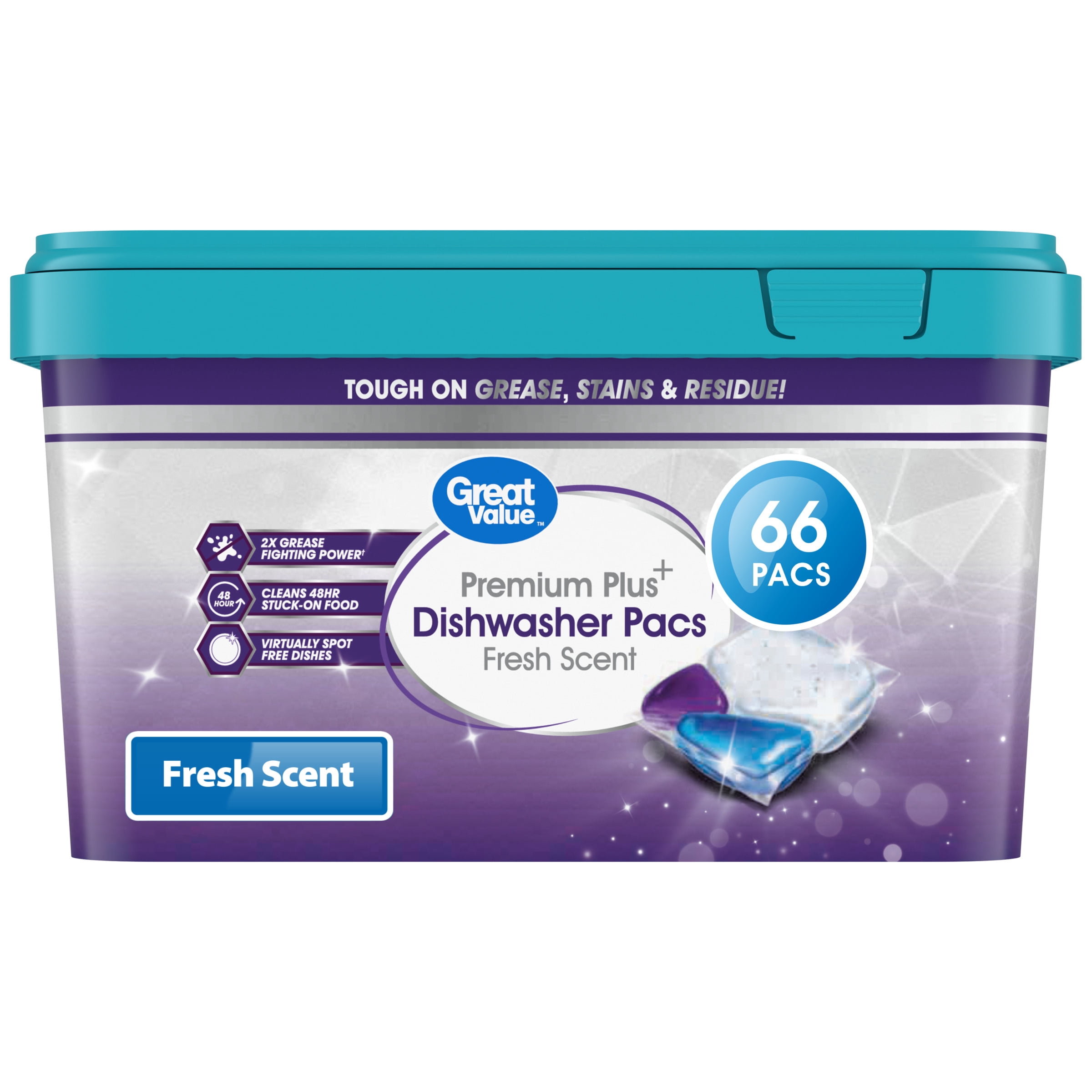 Great Value Premium Plus Dishwasher Pacs, Fresh Scent, 66 Count