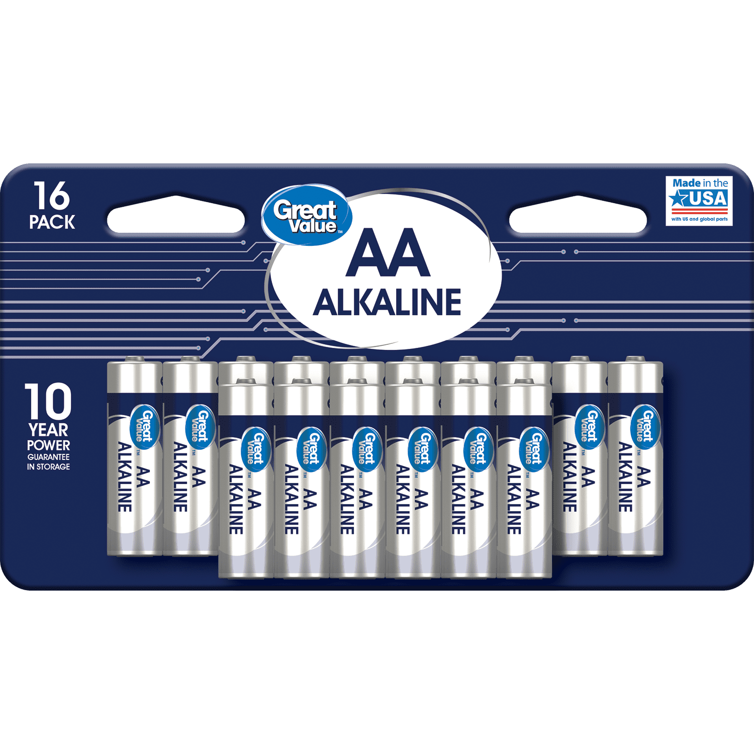Great Value Alkaline AA Batteries, 16 Count