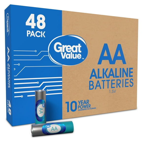 Great Value 48 Pack Alkaline AA Batteries for Everyday Use