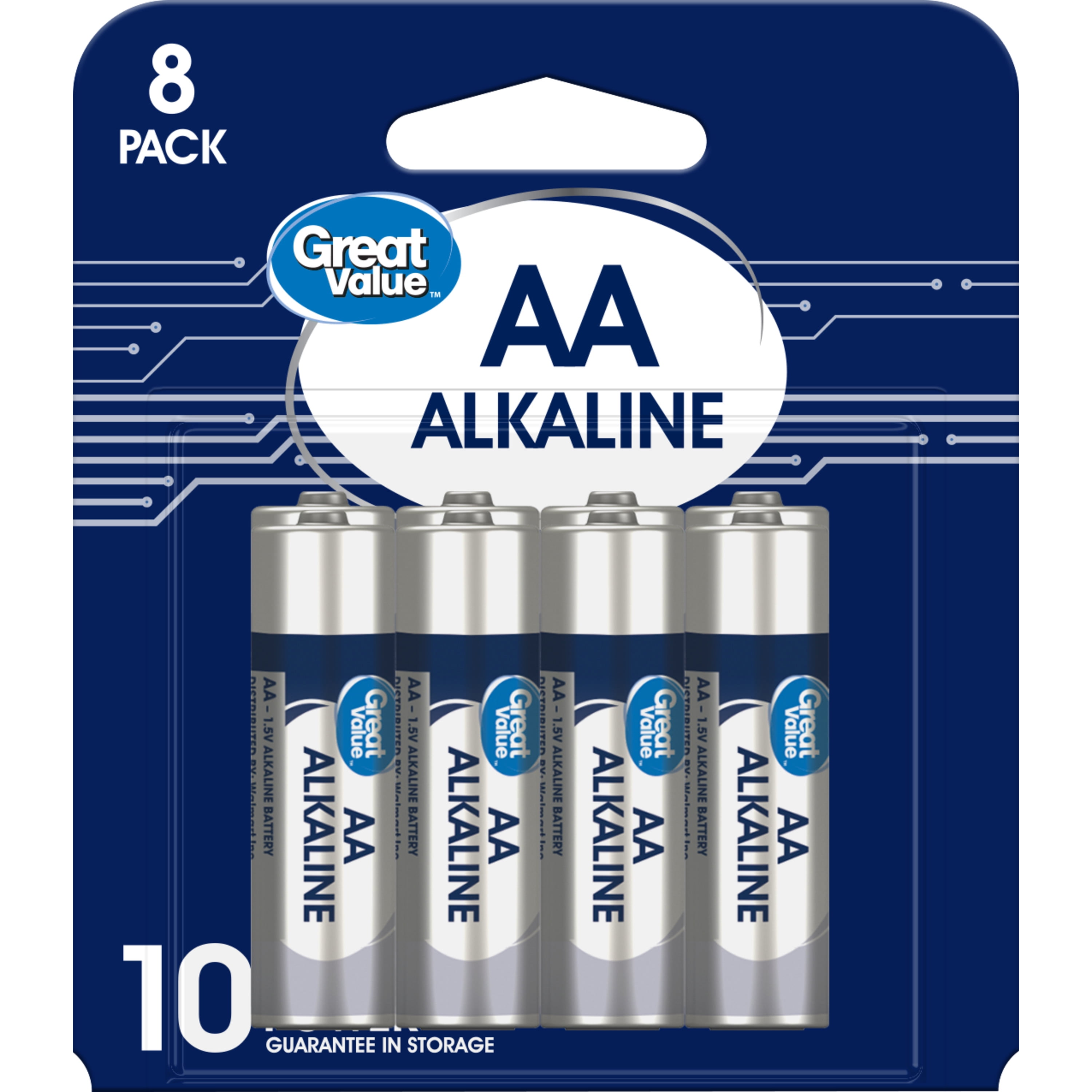 Great Value Alkaline AA Batteries, 8 Count