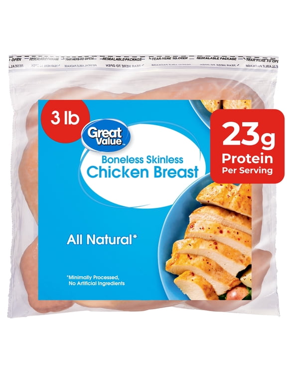 All Natural Boneless Skinless Chicken Breasts, 3 lb (Frozen)
