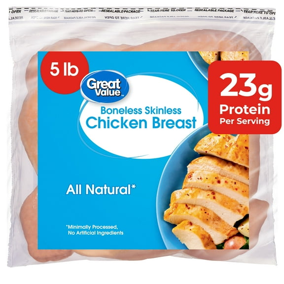 Great Value All Natural Boneless Skinless Chicken Breasts, 5 lb (Frozen)