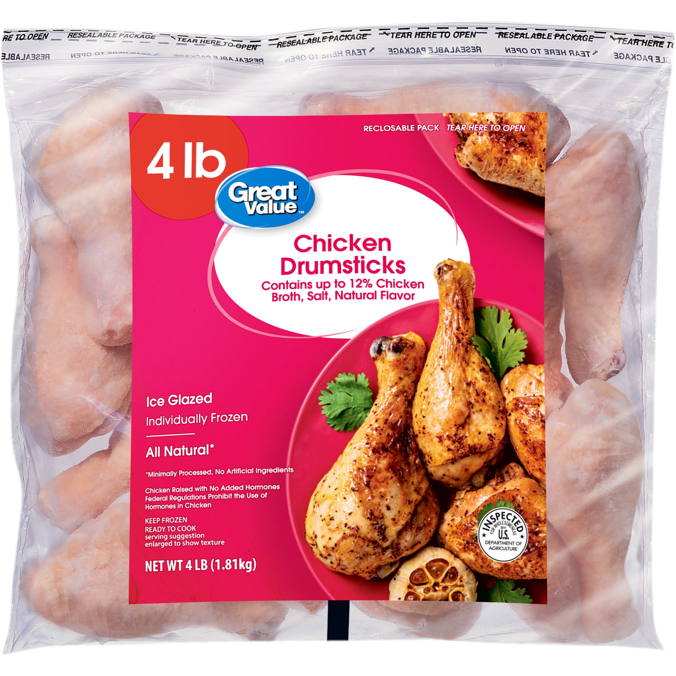 Great Value All Natural Chicken Drumsticks, 4 lb (Frozen)