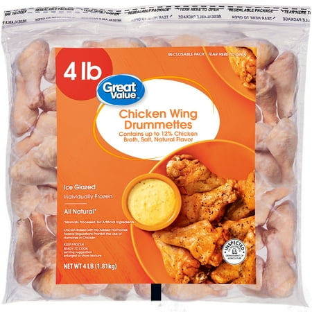 Great Value All Natural Chicken Wing Drumettes, 4 lb (Frozen)