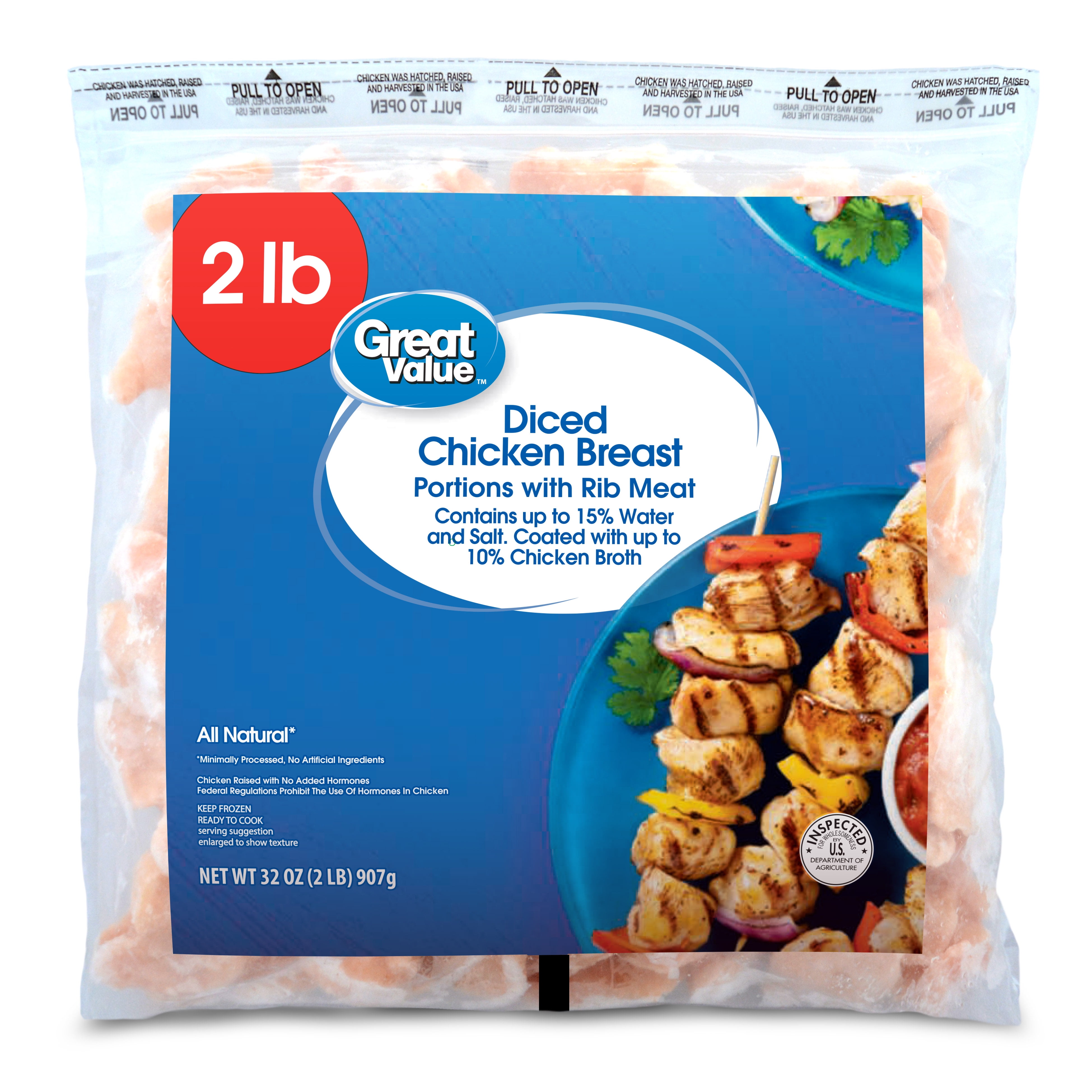 Great Value All Natural Diced Chicken Breast, 18g Protein per 4oz