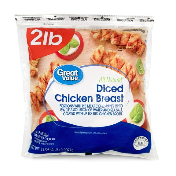 Great Value All Natural Diced Chicken Breast, 2 lb