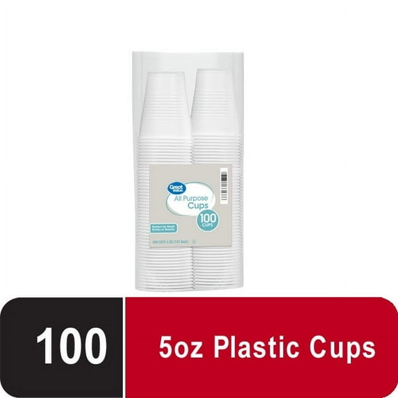 Great Value All Purpose Disposable Plastic Cups, Clear, 5 oz, 100 Count