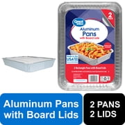 Great Value Aluminum Pans with Board Lids, 13 x 9, Disposable 2 Pack for Easy Storage and Cleanup