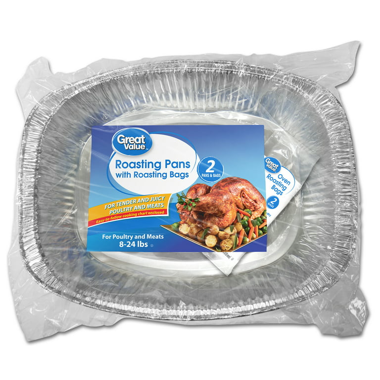 Great Value Aluminum Turkey Roasting Pan with Oven Roasting Bags, 2 Pack