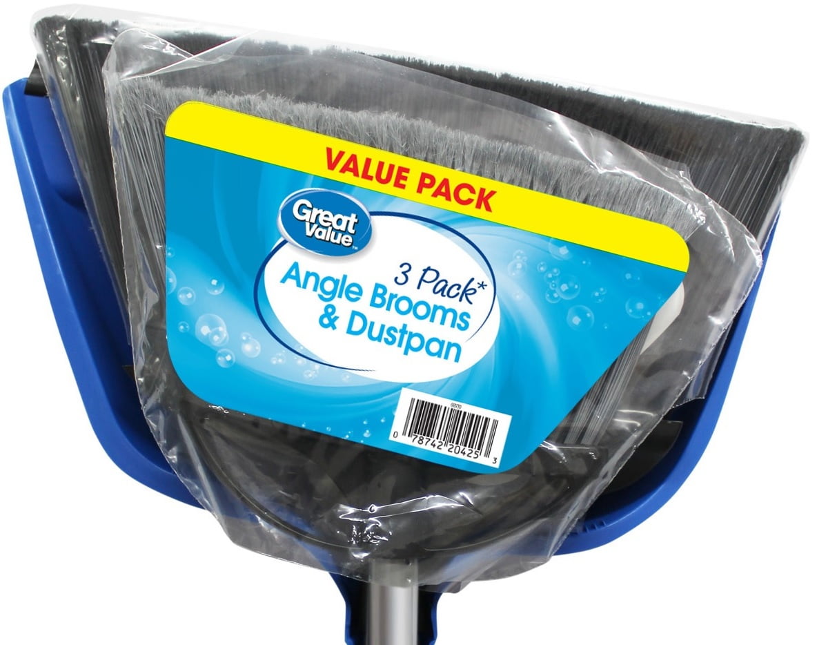 Great Value Angle Brooms and Dustpan, 3 Pack