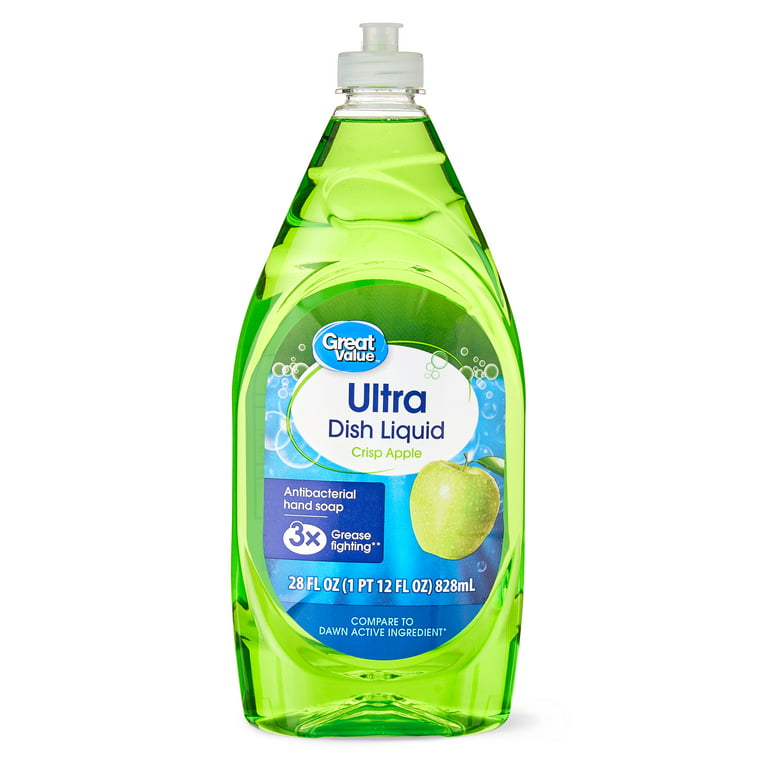 Great Value Antibacterial Hand Soap Ultra Dish Liquid, Crisp Apple, 28 fl oz