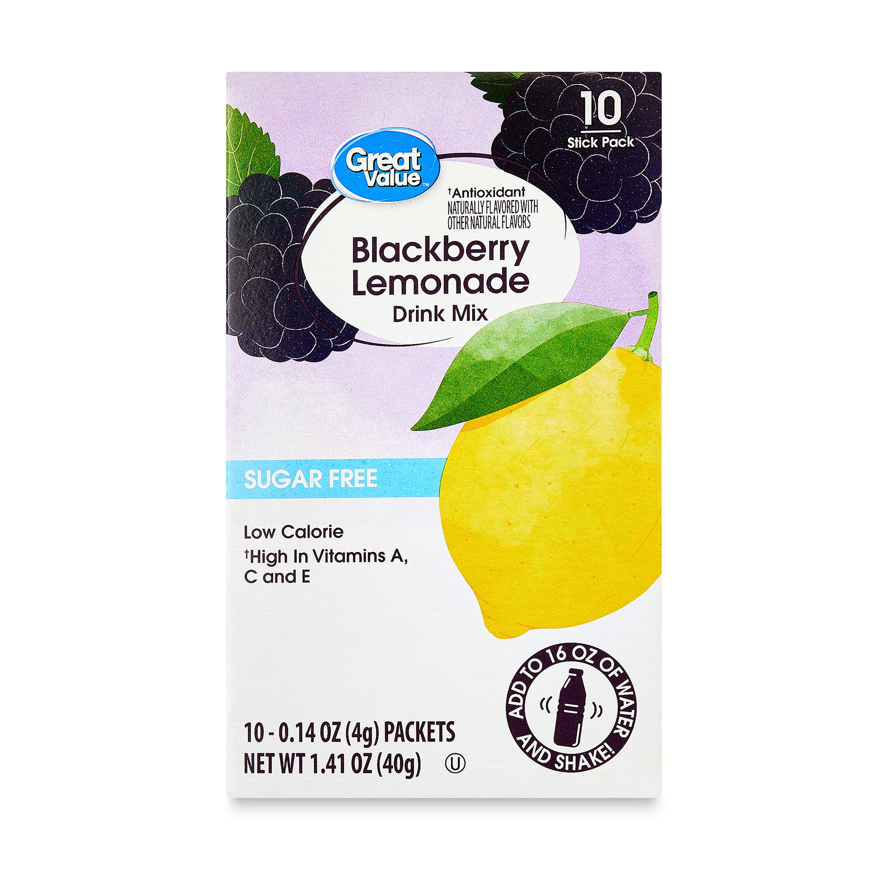 Great Value Antioxidant Blackberry Lemonade Liquid Drink Mix, Sugar-Free, 1.41 oz, 10 Count