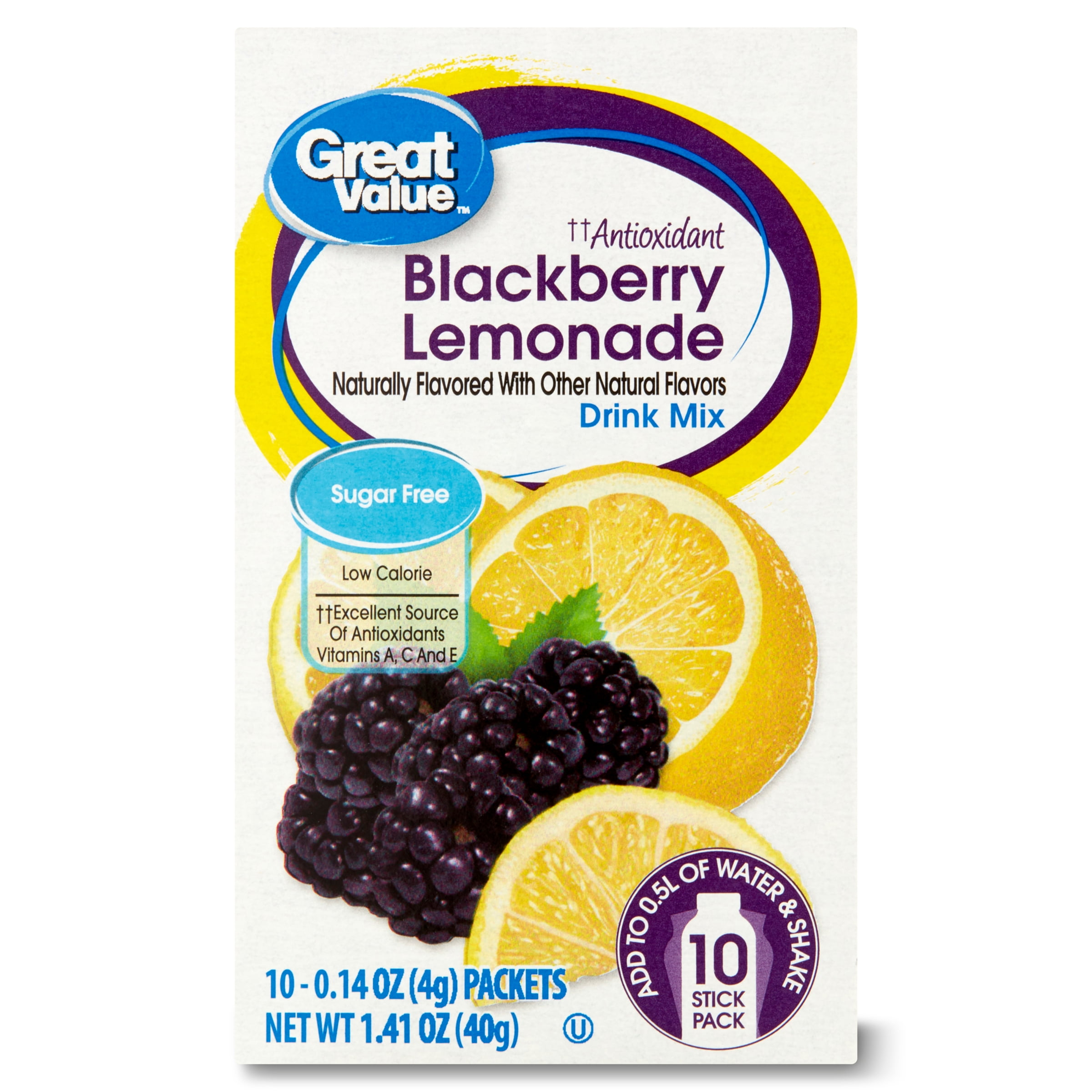 Great Value Antioxidant SugarFree Blackberry Lemonade Drink Mix, 1.41