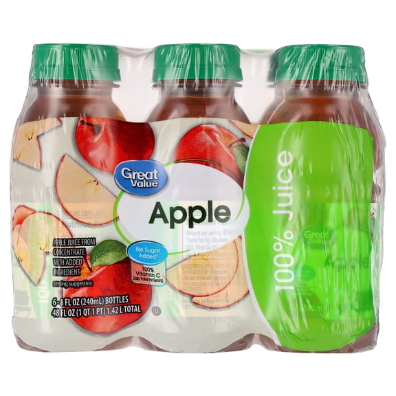 Great Value Apple Juice, 8 fl oz, 6 Count