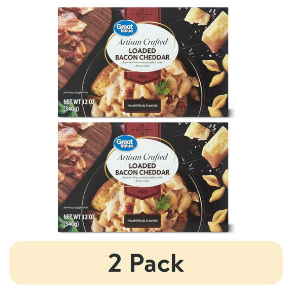 (2 pack) Great Value Artisan Crafted Loaded Bacon Cheddar Macaroni, 12 oz Shelf Stable