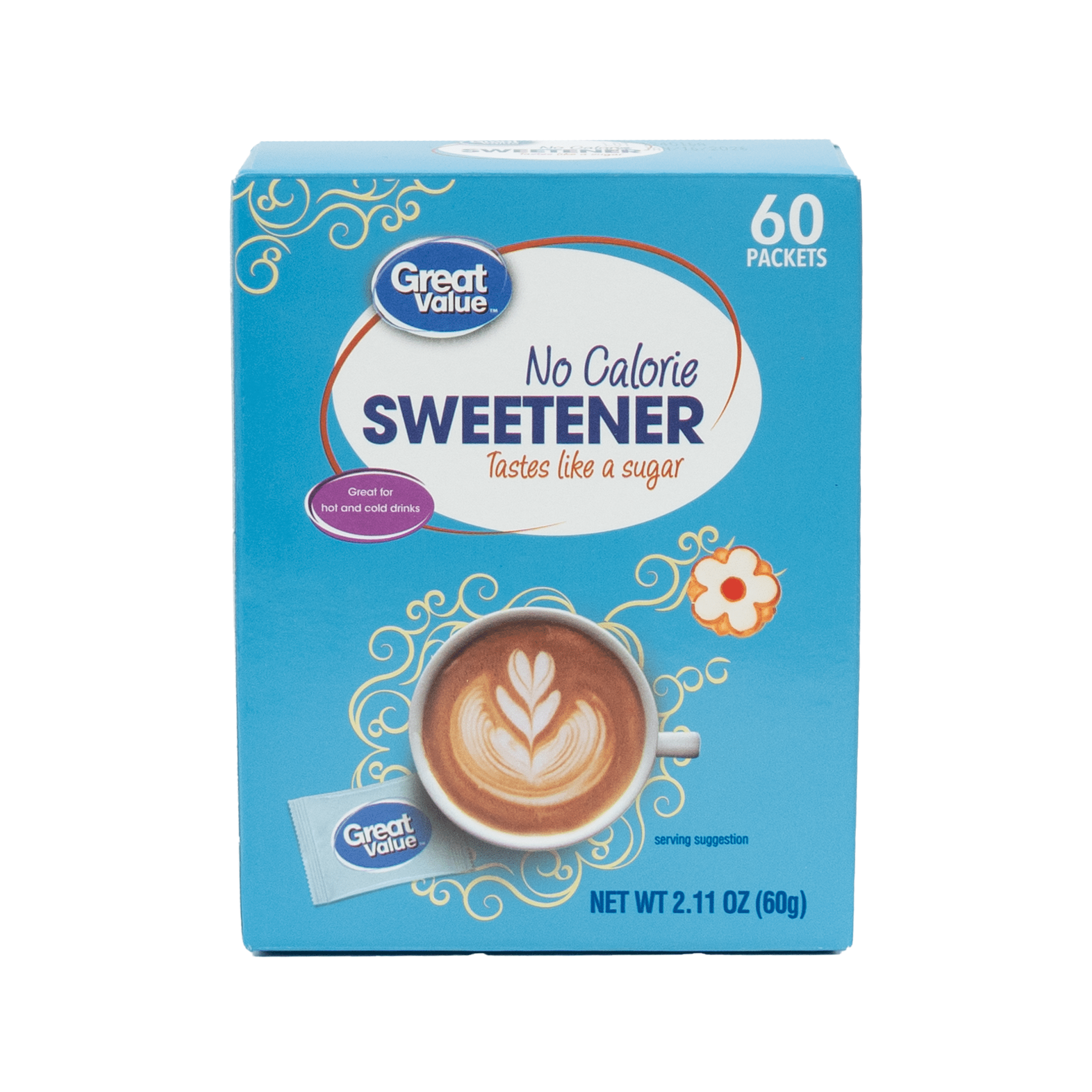 Great Value Aspartame ,60 Packets, 0 Calories,Net wt 2.11 Oz (60g), Paper Packets