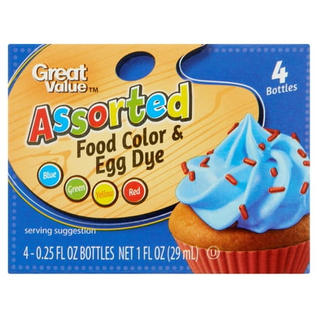 Great Value Assorted Food Color and Egg Dye, 0.25 fl oz, 4 Count