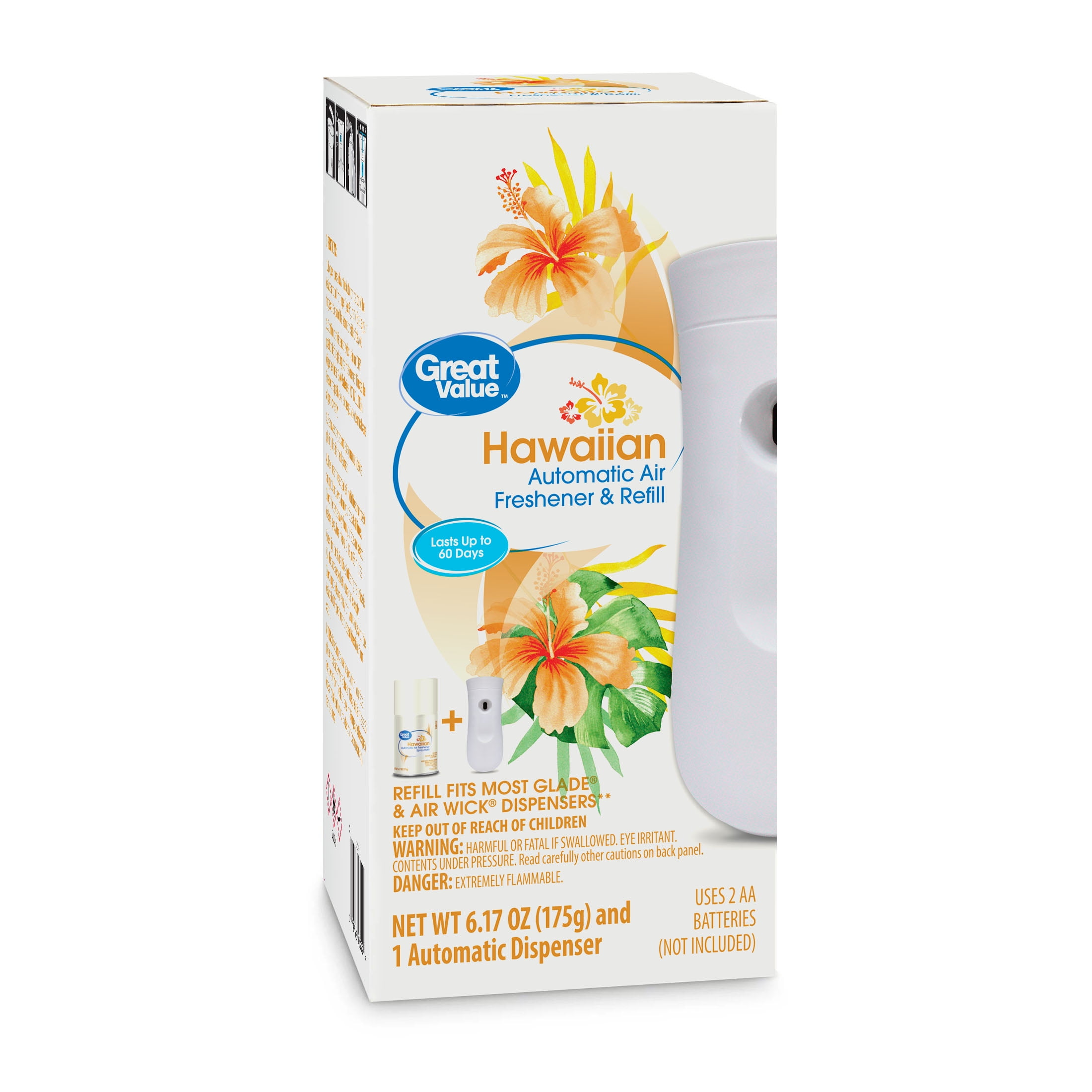 Great Value Automatic Air Freshener Spary Kit with1 Refill Included, Hawaiian, 2 Pieces