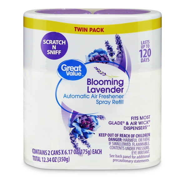 Great Value Automatic Air Freshener Spray Refill, Blooming Lavender, 12.34 oz, 2 Count