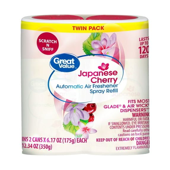 Great Value Automatic Air Freshener Spray Refill, Cherry Blossom, 2-6.17 oz, 2 Pieces