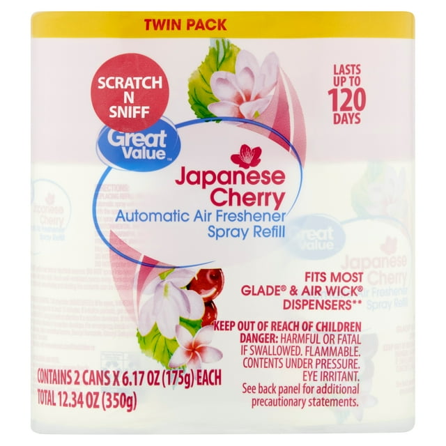 Great Value Automatic Air Freshener Spray Refill, Japanese Cherry, Twin