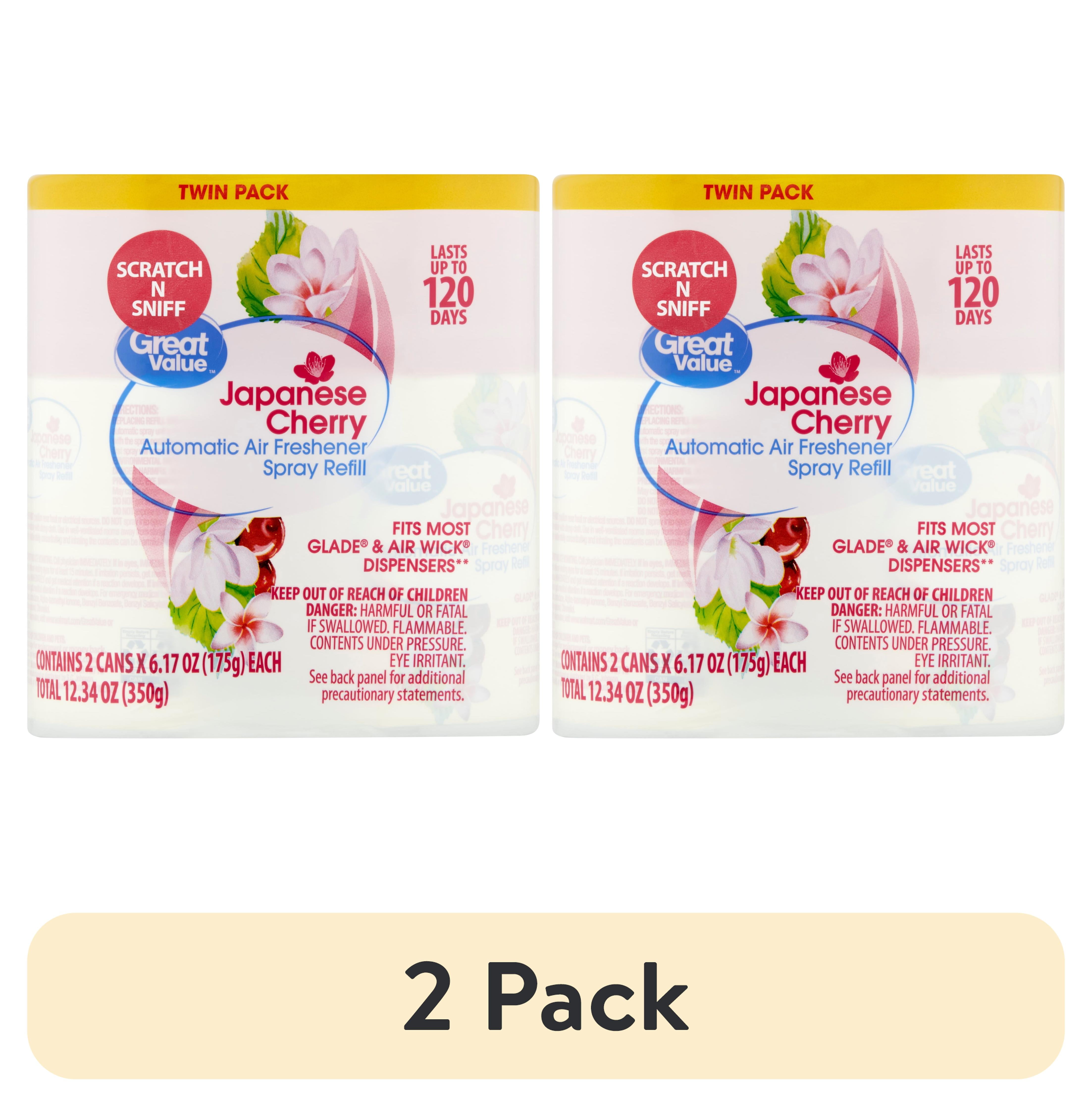 (2 pack) Great Value Automatic Air Freshener Spray Refill, Japanese Cherry, Twin Pack, 12.34 oz