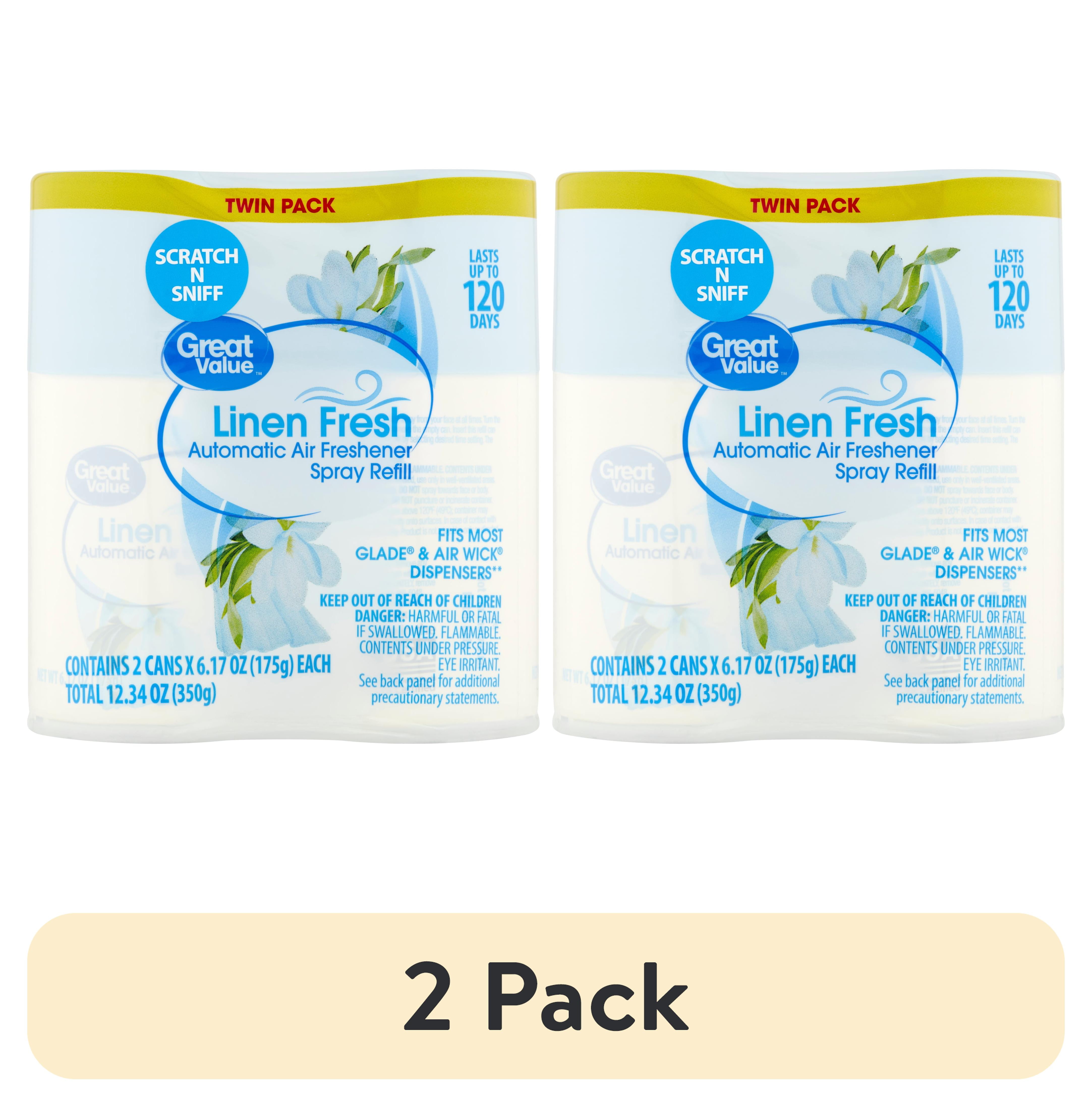 (2 pack) Great Value Automatic Air Freshener Spray Refill, Linen Fresh, 12.34 oz, 2 Count