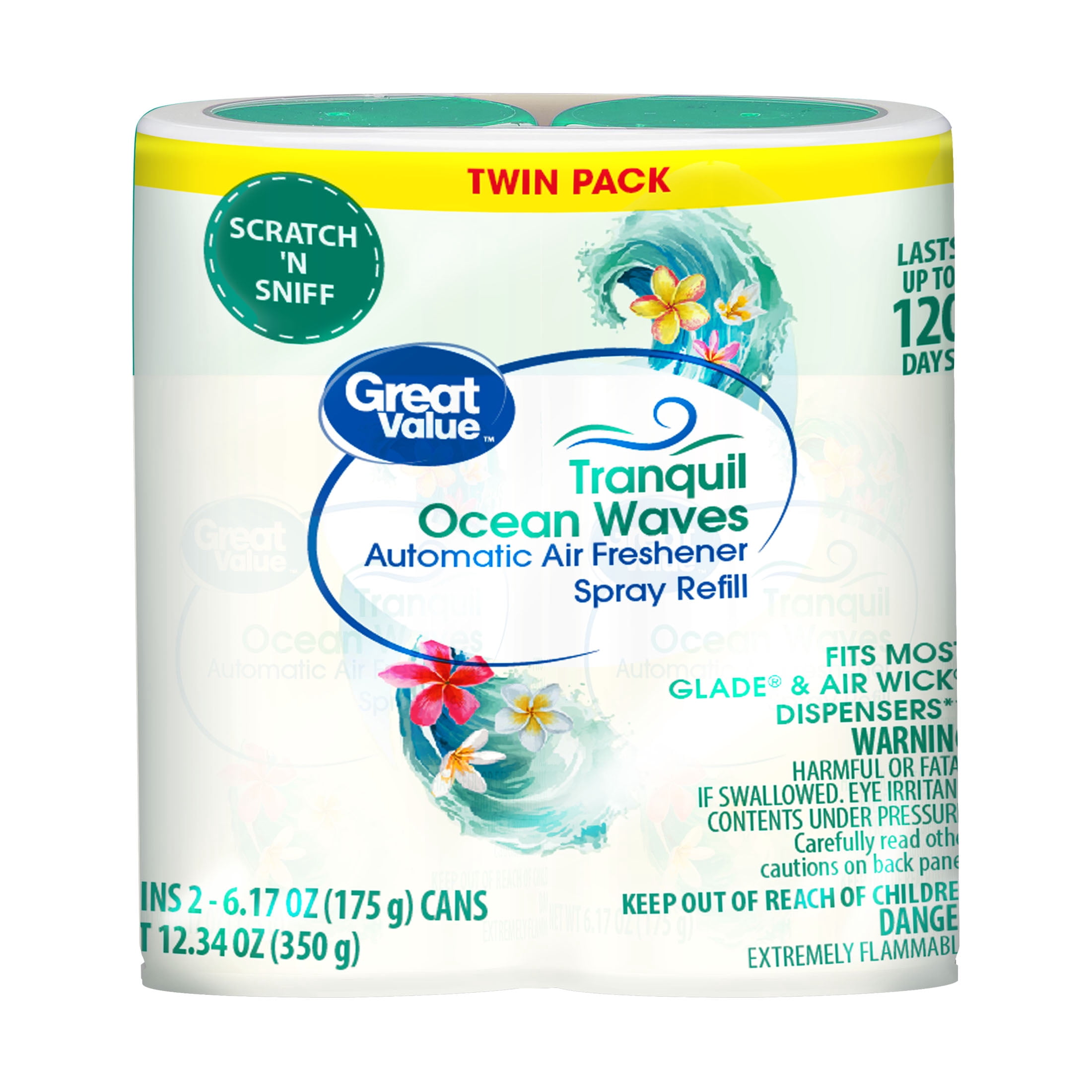 Great Value Automatic Air Freshener Spray Refill, Tranquil Ocean Waves, 2 Pieces