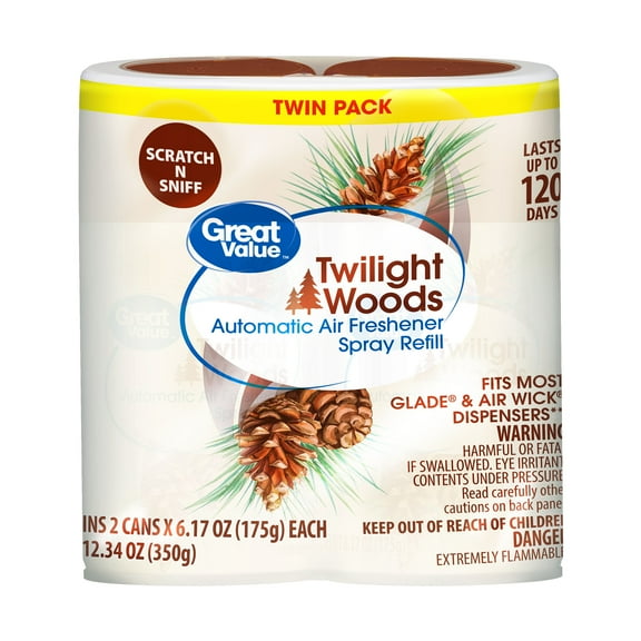 Great Value Automatic Air Freshener Spray Refill, Twilight Woods, 2 pieces