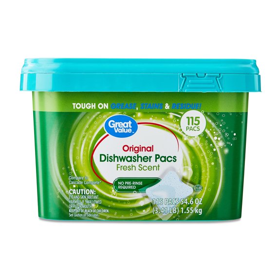Great Value Original Dishwasher Pacs, Fresh Scent, 115 Count - Walmart.com