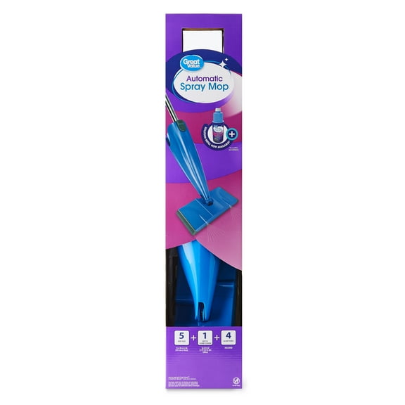 Great Value Automatic Spray Mop Starter Kit, Spray Mop, 5 Pads, Cleaning Solution