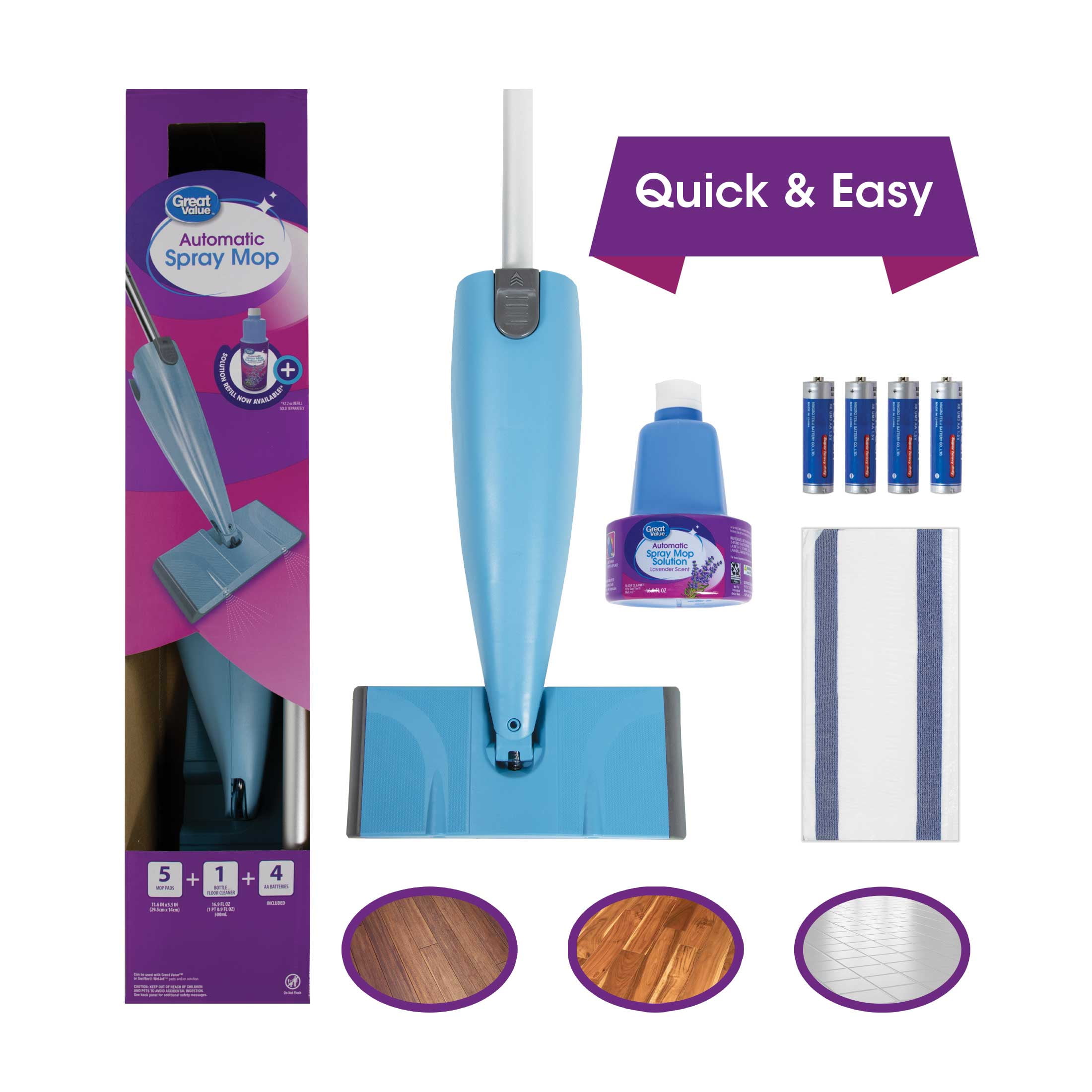 Great Value Automatic Spray Mop Starter Kit with 5 Pads and Floor