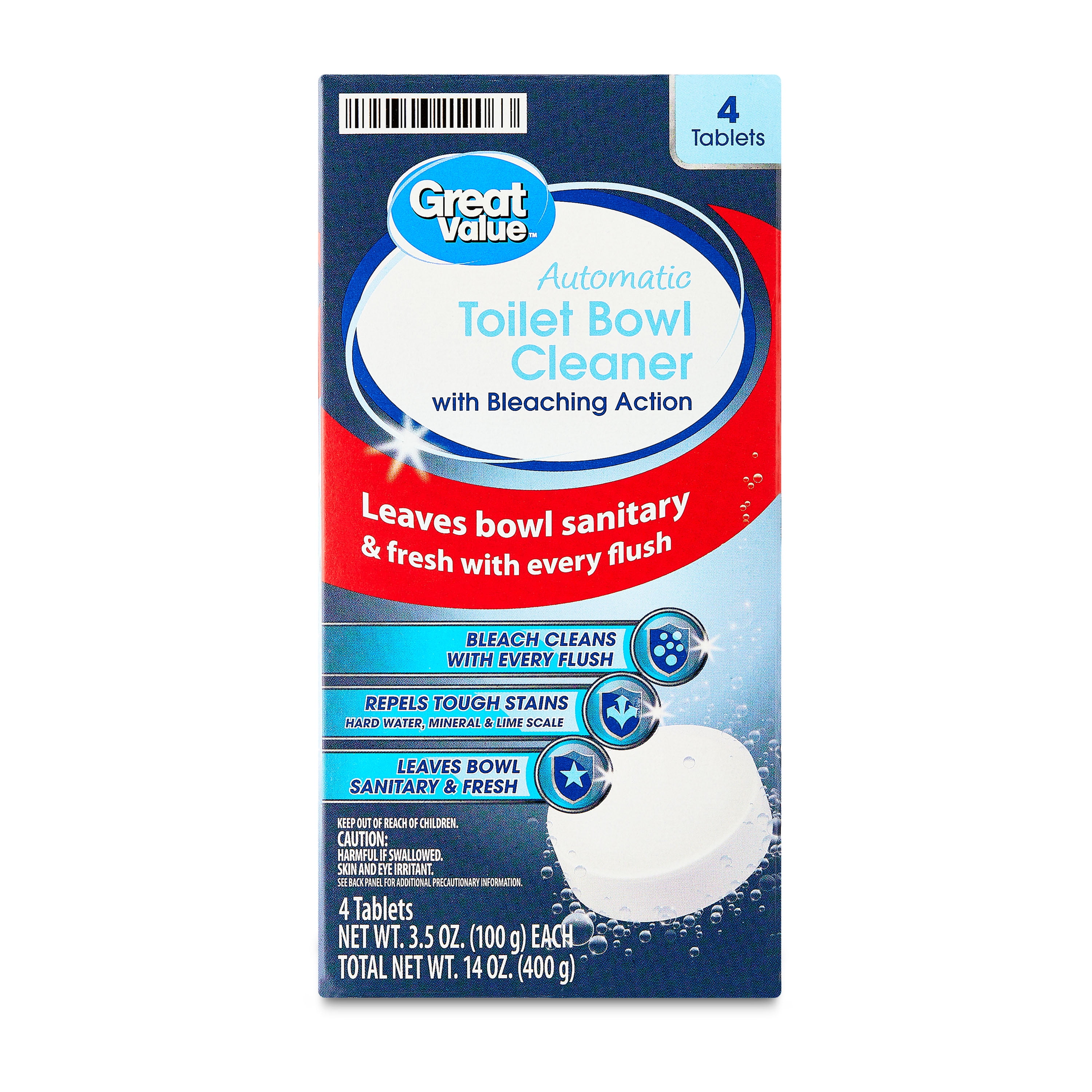 Great Value Automatic Toilet Bowl Cleaner Tablets with Bleaching Action, 4 Count