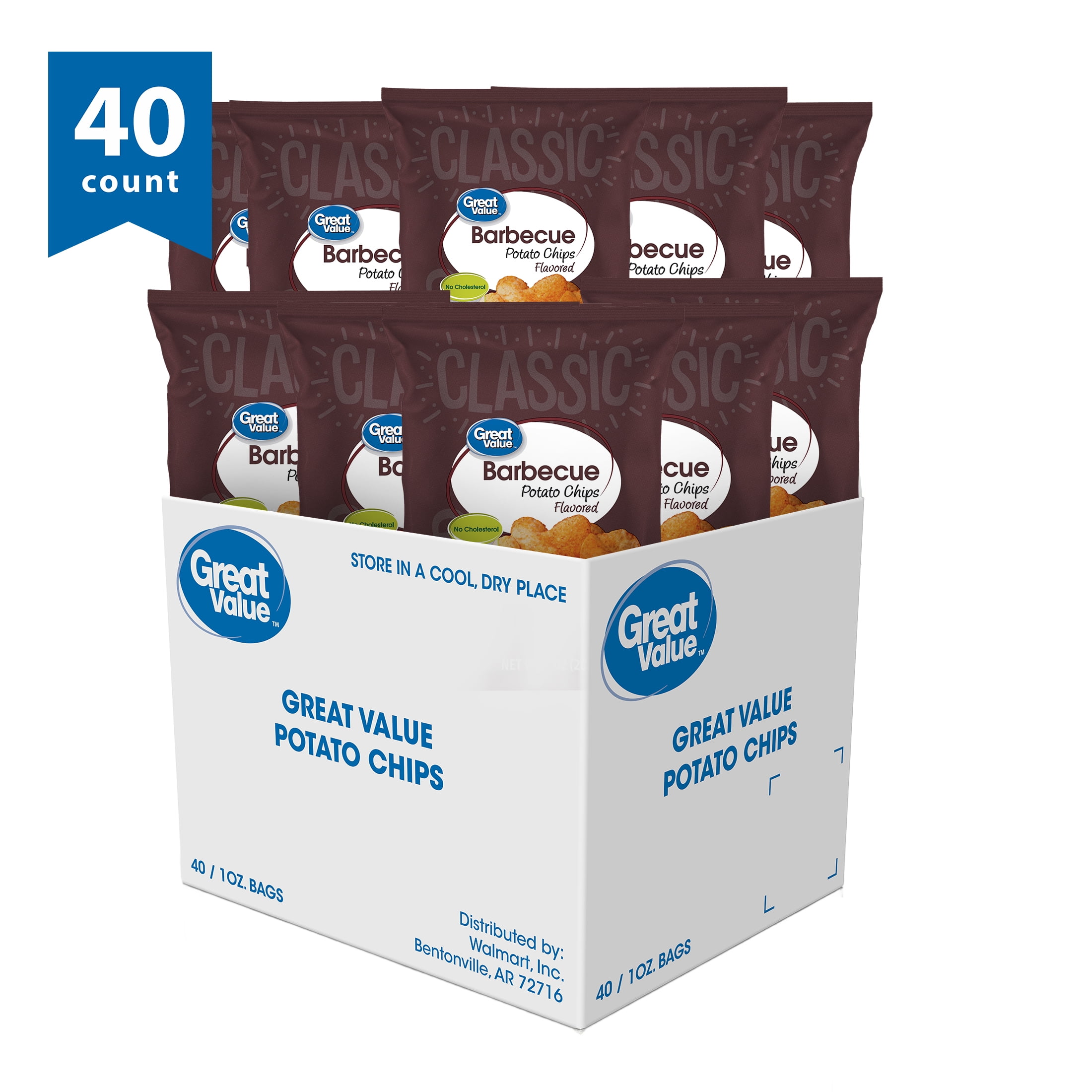 Great Value BBQ Potato Chips, 1 oz (Pack of 40)