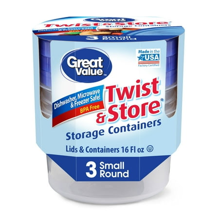 Great Value BPA Free Take Outs Storage Containers, Small Round, 16 fl oz, 3 Count